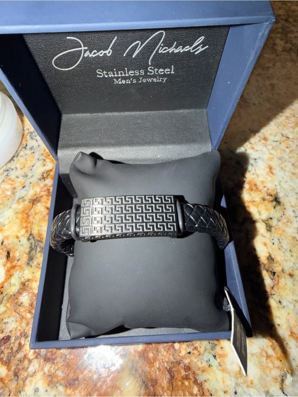 Michaels Black Stainless Steel Braided Leather Men's Bracelet